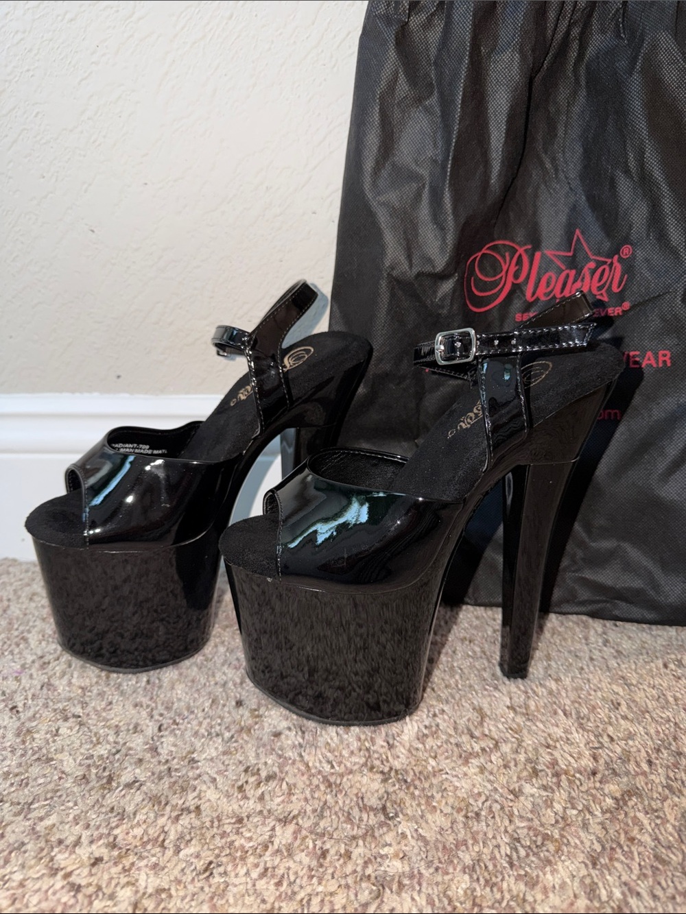 Pleaser Black Patent Platform High-Heel Sandals